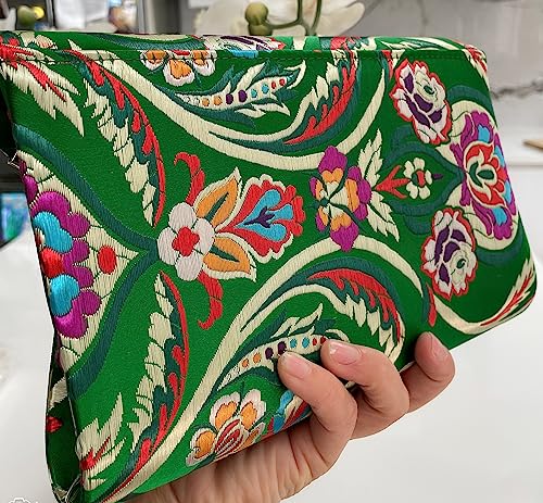 LeahWard Satin Floral Evening Clutch Bag - 2211 Green