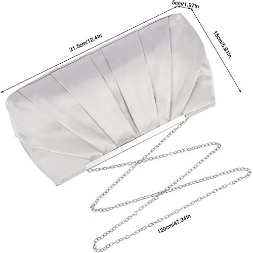 Elegant Silver Satin Clutch Bag for Prom, Wedding