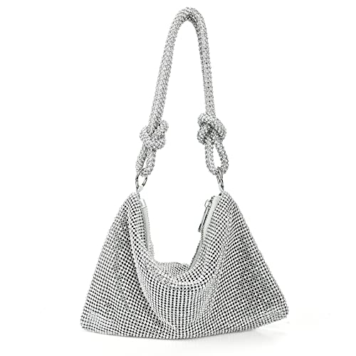 Silver Rhinestone Clutch: Elegant Diamante Women's Handbag