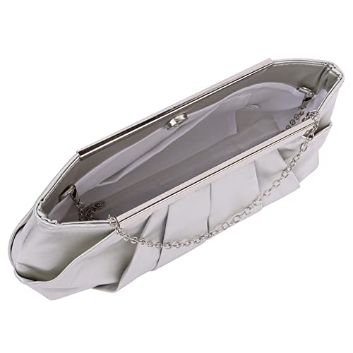 Elegant Silver Satin Clutch Bag for Prom, Wedding