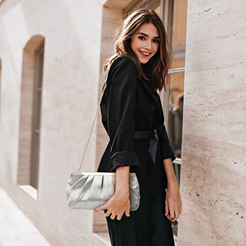 Elegant Silver Satin Clutch Bag for Prom, Wedding