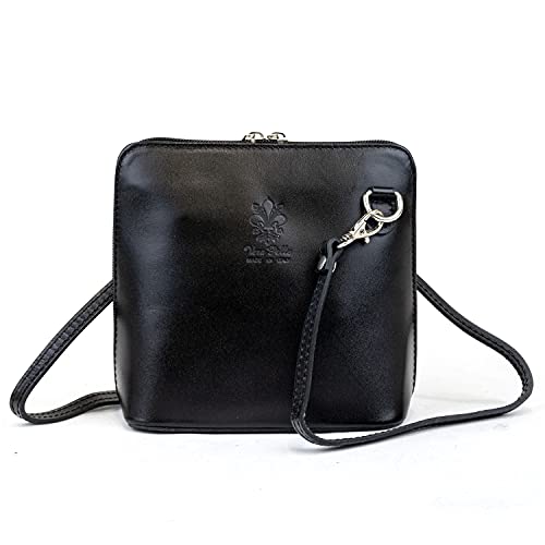 Italian Leather Crossbody Bag with High-Quality Strap (Black)