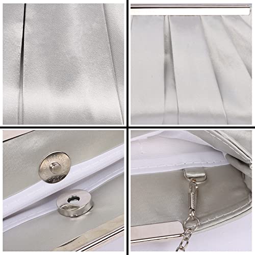 Elegant Silver Satin Clutch Bag for Prom, Wedding