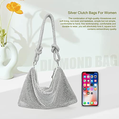 Silver Rhinestone Clutch: Elegant Diamante Women's Handbag
