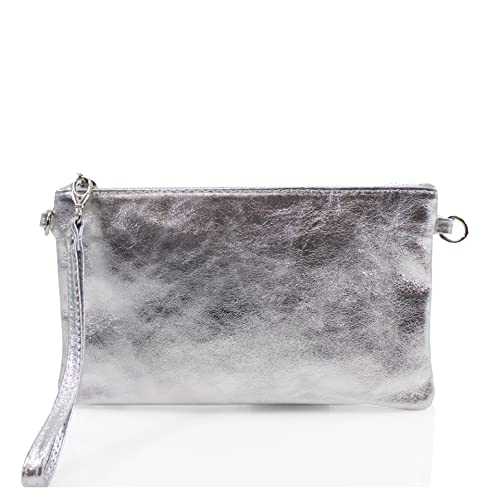 Shinny Metallic Leather Crossbody Handbag (Silver)