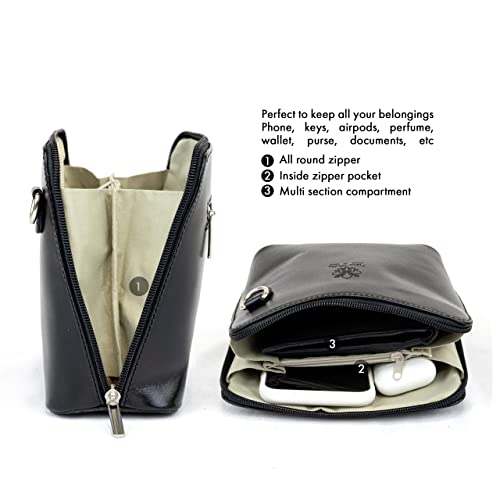 Italian Leather Crossbody Bag with High-Quality Strap (Black)