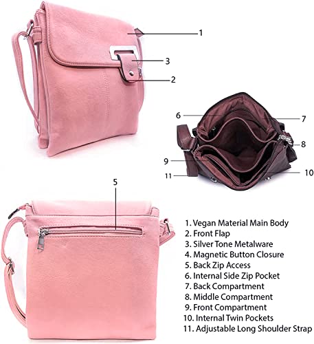 Woodland Leather Damen Crossbody Schultertasche Messenger Bag, Rose