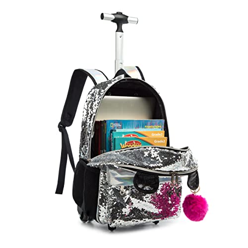 Cute Panda Rolling Backpack for Girls with Lunch Box
