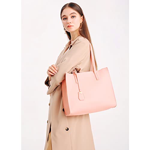 MORGLOVE Large Soft Leather Tote - A-Pink