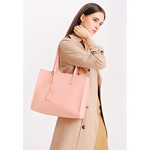 MORGLOVE Large Soft Leather Tote - A-Pink