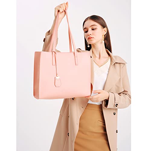 MORGLOVE Large Soft Leather Tote - A-Pink
