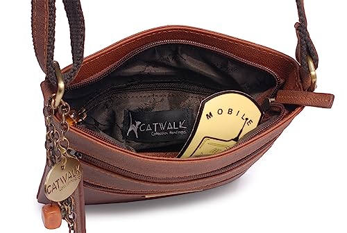 Catwalk Collection Handbags - Ladies Small Leather Cross Body Bag - Women's Messenger Bag