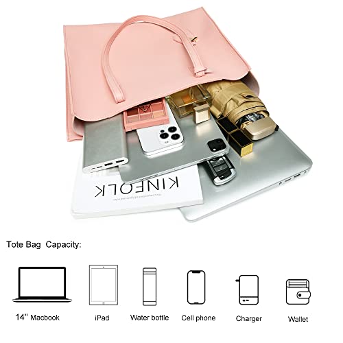 MORGLOVE Large Soft Leather Tote - A-Pink