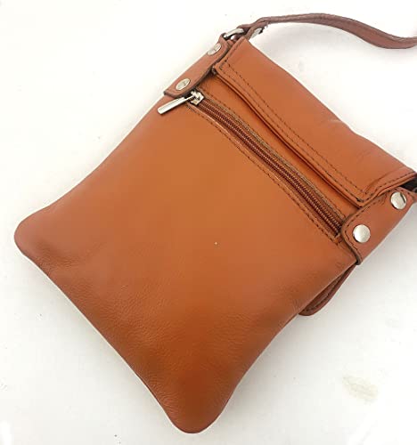 LeahWard Italian Leather Crossbody Messenger Handbag (Tan)