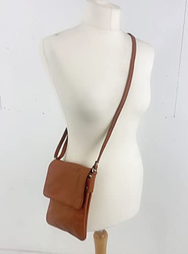 LeahWard Italian Leather Crossbody Messenger Handbag (Tan)