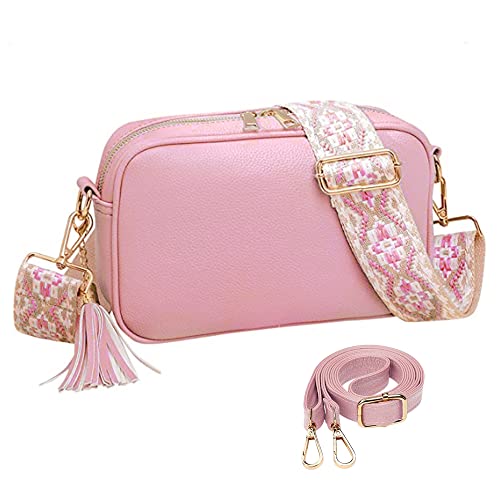 Pink Crossbody Bags with Tassel and Changeable Straps
