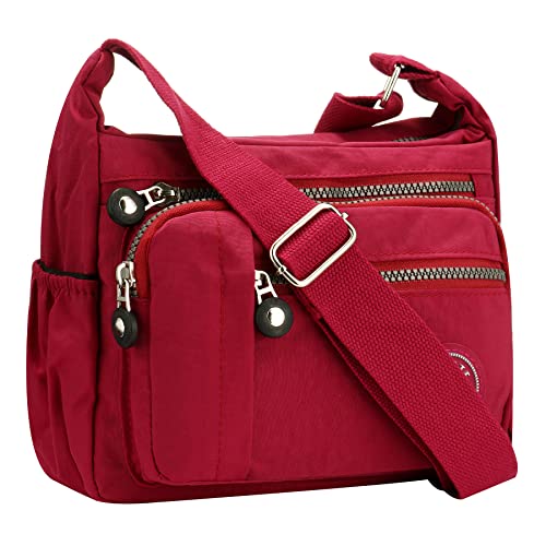 YYW Casual Cross Body Bag for Shopping and Hiking (Red)