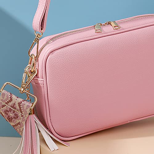 Pink Crossbody Bags with Tassel and Changeable Straps