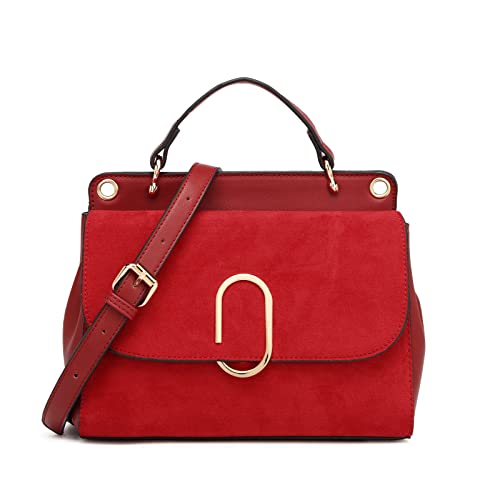 MISS LULU Women's Suede Top Handle Designer Handbag