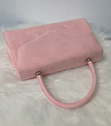 LeahWard Damen-Clutch-Tasche, Wildlederimitat, Griff oben, pastellrosa