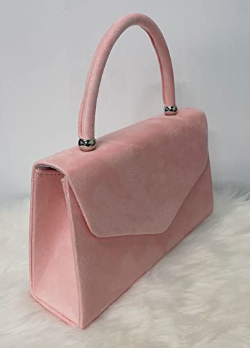 LeahWard Damen-Clutch-Tasche, Wildlederimitat, Griff oben, pastellrosa