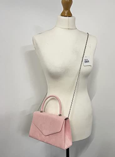 LeahWard Damen-Clutch-Tasche, Wildlederimitat, Griff oben, pastellrosa