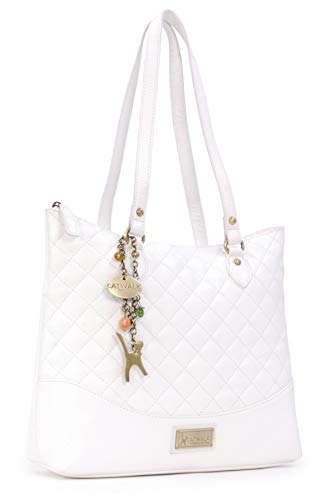 SOFIA White Quilted Leather Tote/Shoulder Bag by Catwalk Collection