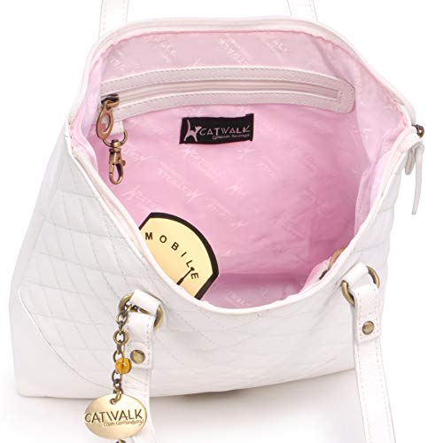 SOFIA White Quilted Leather Tote/Shoulder Bag by Catwalk Collection