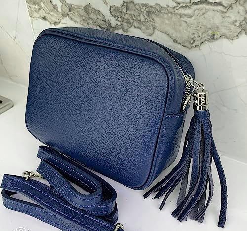 LeahWard Genuine Leather Crossbody Bag - Navy