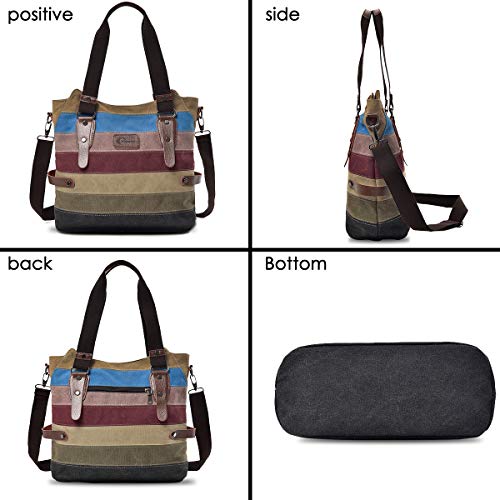 Multi-Color Striped Canvas Tote Bag, Large Capacity