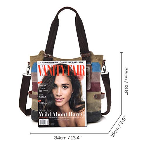 Multi-Color Striped Canvas Tote Bag, Large Capacity