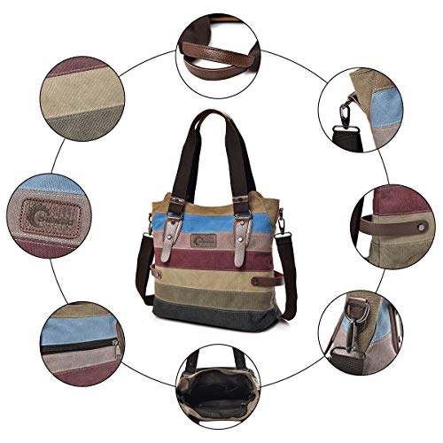 Multi-Color Striped Canvas Tote Bag, Large Capacity