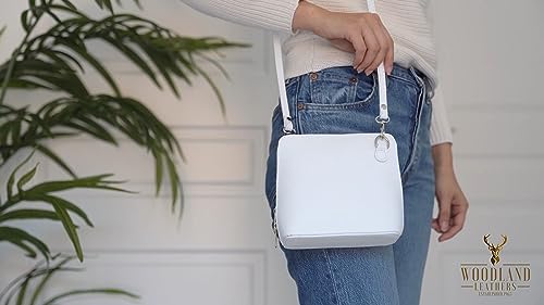 Italian Leather Cross Body Bag for Women - White
