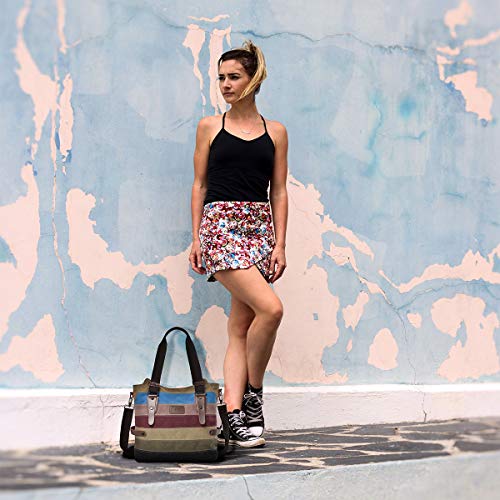 Multi-Color Striped Canvas Tote Bag, Large Capacity