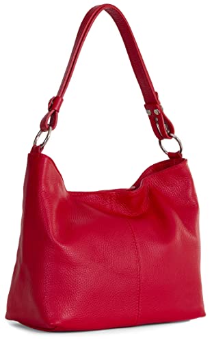 Red Italian Leather Medium Shoulder Hobo Bag - LiaTalia