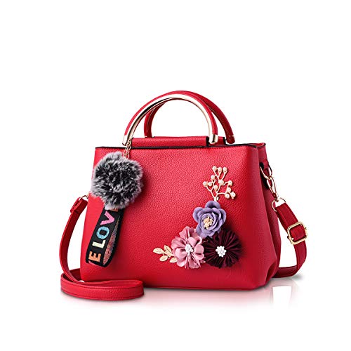 Red Leather Shoulder Bag with Vintage Handle, Designer