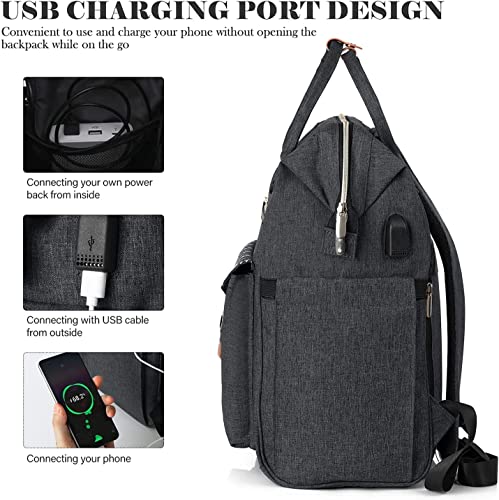 Women's Waterproof Backpack with USB Charging Port, Black
