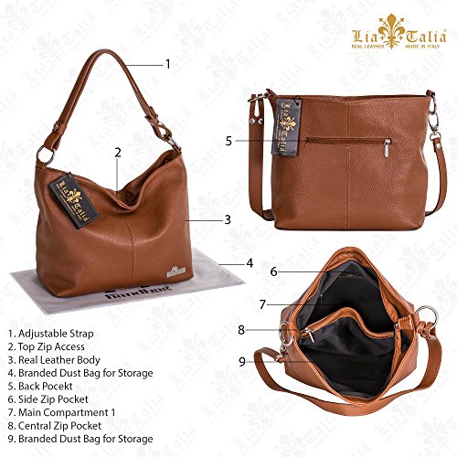 Red Italian Leather Medium Shoulder Hobo Bag - LiaTalia