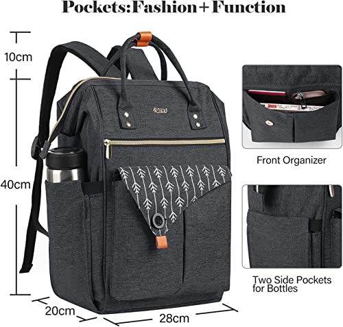 Women's Waterproof Backpack with USB Charging Port, Black