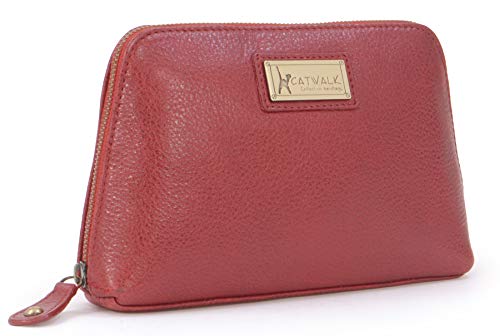 Catwalk Collection Emma Red Designer Leather Cosmetic Bag