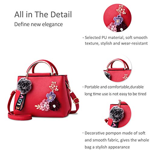 Vintage Red Leather Designer Handbag with Flower Handle