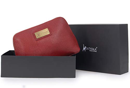 Catwalk Collection Emma Red Designer Leather Cosmetic Bag
