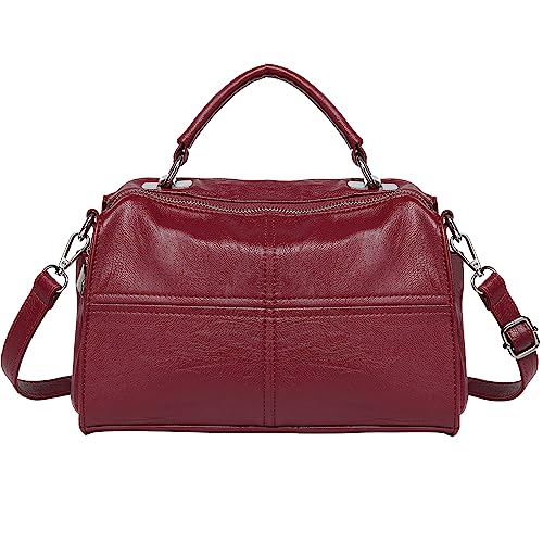 Burgundy Vegan Leather Handbag with Top Handle & Shoulder Bag