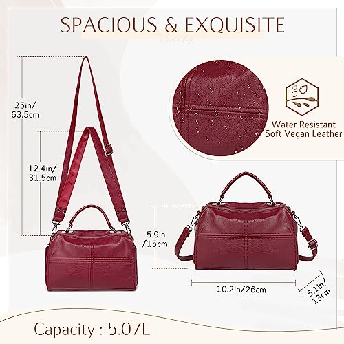 Burgundy Vegan Leather Handbag with Top Handle & Shoulder Bag