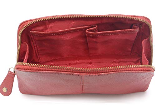 Catwalk Collection Emma Red Designer Leather Cosmetic Bag