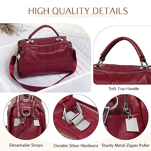 Burgundy Vegan Leather Handbag with Top Handle & Shoulder Bag