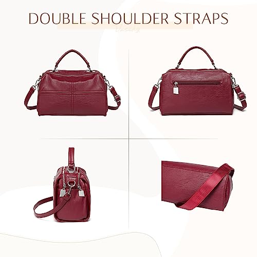 Burgundy Vegan Leather Handbag with Top Handle & Shoulder Bag