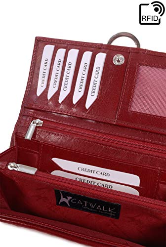 Catwalk Collection Handbags - Large Organiser Purse - Genuine Leather - Red
