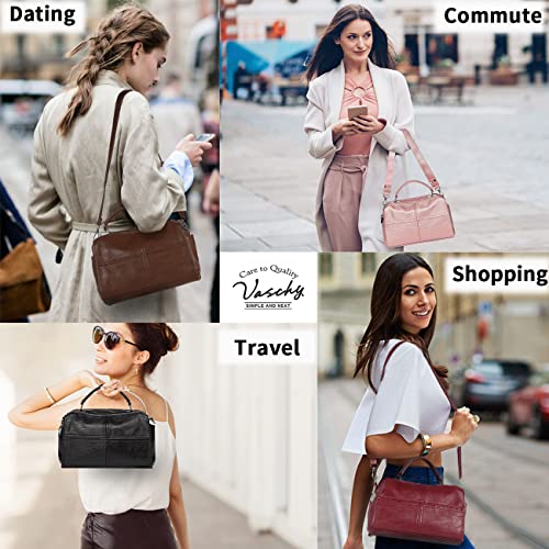 Burgundy Vegan Leather Handbag with Top Handle & Shoulder Bag
