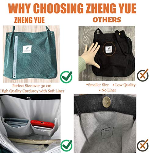 ZhengYue Corduroy Tote Bag: Large Designer Shoulder Handbag